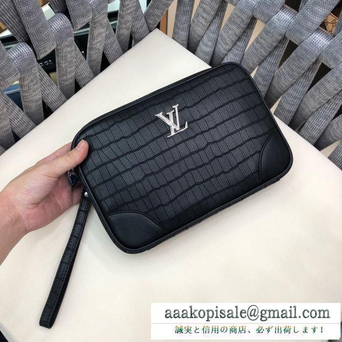 2019SSで一番流行りのモデル louis vuitton ルイ ヴィトン バッグ コピー メンズ クラッチバッグ レザー ブラック 大容量