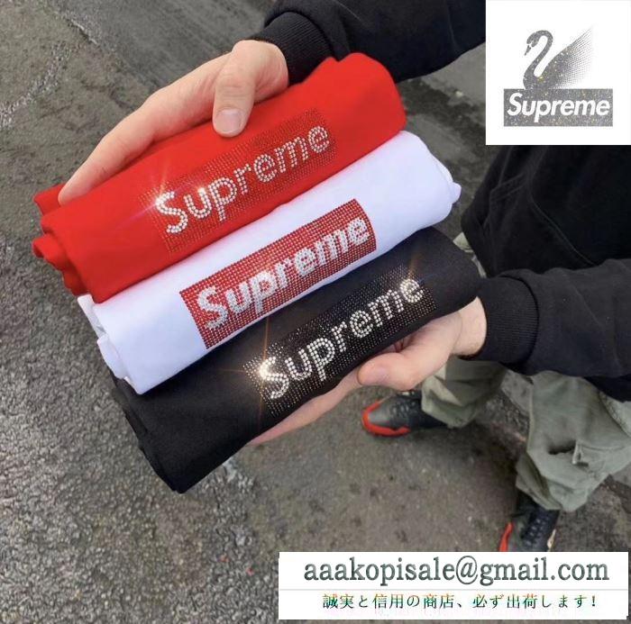 ファッション感が急上昇！ supreme swarovski box logo tee tシャツ/半袖 3色可選 夏らしい季節感