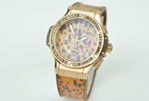 ウブロ 女性用腕時計 日本製クオーツ 6針クロノグラフ 日付表示 ラバー 3799MM ダイヤベゼル 豹柄_ウブロ Hublot_ブランド コピー 激安(日本最大級)