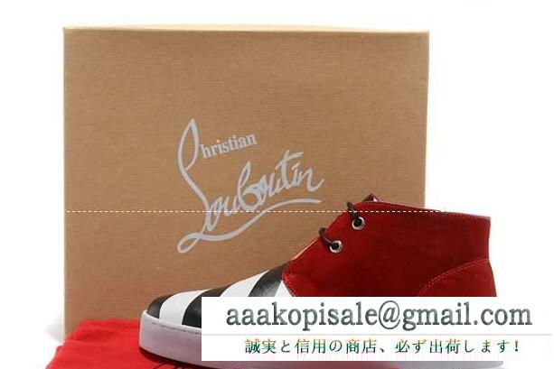 ルブタン スニーカー メンズ 爆買い大人気なchristian louboutin 赤色 黒と白チエック柄 カジュアルシューズ