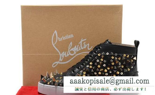 激安大特価最新作のCHRISTIAN louboutin ブラック スパイクスダッズ クリスチャンルブタン メンズ ハイカット スニーカー