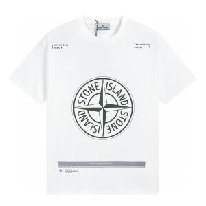 STONE ISLAND コピー Tシャツ ホワイト ネイビー ロゴスクエアプリント メンズ ファッションストーンアイランド_スーパーコピーブランド激安通販 専門店