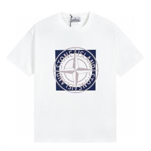 ストーンアイランド スーパーコピー Tシャツ ホワイト グリーンロゴ シンプルデザイン メンズ ファッションSTONE ISLANDスーパーコピーブランド激安通販 専門店