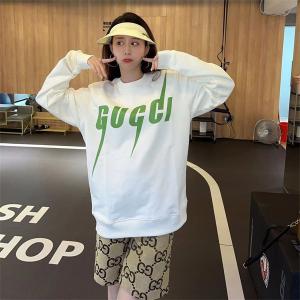 グッチ 偽物 人気爆発 グリーンロゴ スウェット トレーナー ホワイト レディース トレンド GUCCI