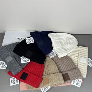 LOEWE スーパーコピー アナグラム レザー パッチ カシミヤ ブレンド リブ ニット クラシック ニット帽 ロエベ