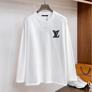 ルイヴィトン コピー 上質シンプル ホワイト 長袖Tシャツ ブラックロゴ LOUIS VUITTON
