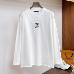 LOUIS VUITTON 偽物エレガントデザイン ホワイト 長袖Tシャツ ゴールドロゴ刺繍 ルイヴィトン
