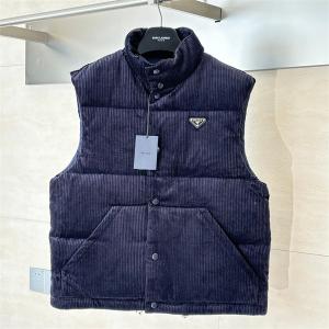 PRADA コピー ダウンベスト カジュアル モード コーデュロイ素材 ブラック 優良 プラダ