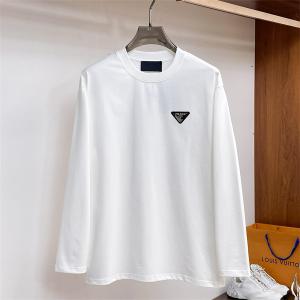 PRADA 偽物 長袖Tシャツ ホワイト 高品質 シンプルデザイン 優良素材 かっこいい プラダ